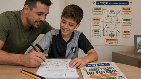 Pai e filho estudando diagramas táticos