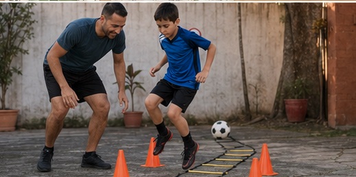 Pai acompanhando treino de agilidade